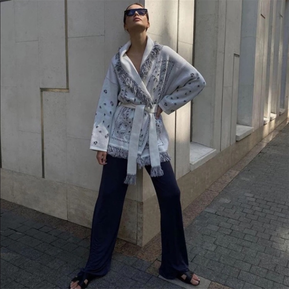 Lea Boho Fringe Oversized Knit Kimono wrap Cardi - Picture 6 of 10